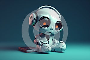 Cute robot with headphones. Robotics development, artificial technology and future tech concept. Generative ai