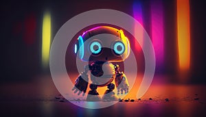 cute robot in neon light.
