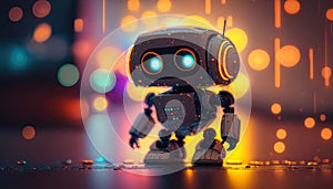 ? cute robot in neon light.