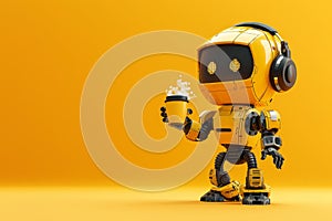 Cute robot poster with music headphones - modern ai design for print and digital marketing promotion