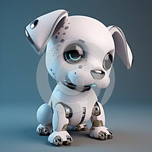 Cute robot puppy machine character. Electronic interactive toy, robot dog isolated on a blue background. High technology concept,