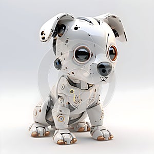 Cute robot puppy machine character. Electronic interactive toy, robot dog isolated on a light background. High technology concept
