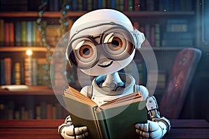 cute robot read a book in school AI generated