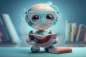 cute robot read a book in school AI generated