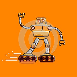 Cute robot run and in a hurry mascot vector cartoon illustration