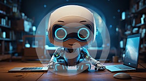 Cute robot sitting on office table ai generated character 3d image