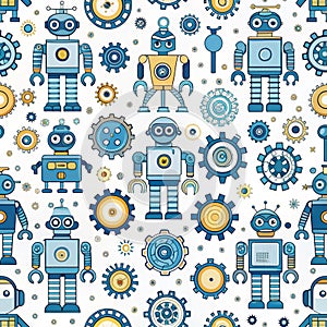 Cute robots and gears pattern