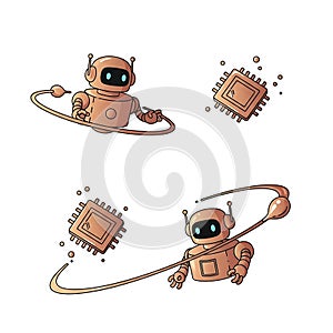 Cute Robots and Microchips - Technology Concept