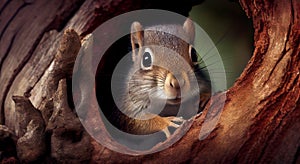 Cute rodent eating on tree branch outdoors ,generative AI