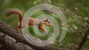 Cute rodent peeking from tree, balancing on branch, staring curiously generated by AI