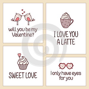 Cute romantic cards set