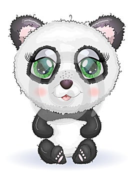 Cute romantic panda with wreath of flowers