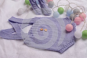 Cute romper for baby girl, made of woolen yarn photo