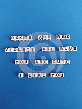 Cute roses are red poem about liking someone on a blue background for valentine's day