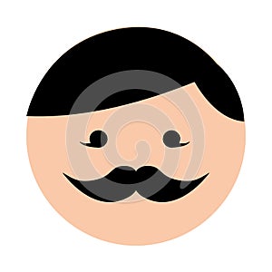 Cute round moustache man face cartoon