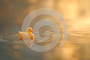Cute Rubber Duck Swimming in a Puddle.