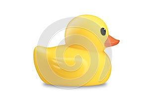Cute Rubber Duck, Yellow plastic duck bath toy isolated on white