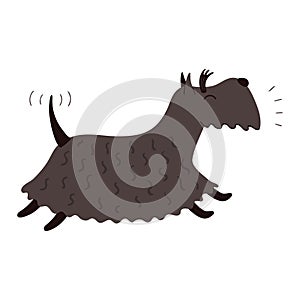 Cute running dog, barking, wagging tail cartoon character illustration.