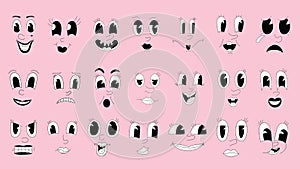 Cute 30s retro cartoons, female characters, funny faces.