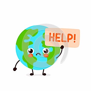 Cute sad Earth planet ask help