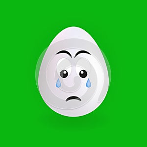 Cute sad egg character with green background, vector