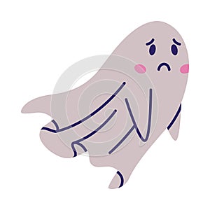 Cute Sad Ghost Character as Flying Poltergeist Creature Vector Illustration