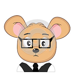 Cute sad mouse in glasses, shirt and tie. Exemplary student