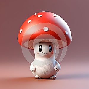 Cute Sad Mushroom Against Solid Background: 3D Rendering of a Heartfelt Scene