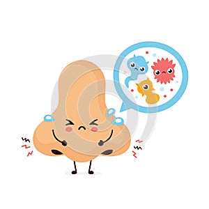 Cute sad nose with bacterias. Vector