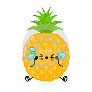 Cute sad pineapple character. Vector hand drawn cartoon kawaii character illustration icon. Isolated on white background