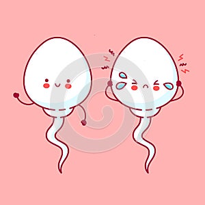 Cute sad sick and happy funny sperm cell