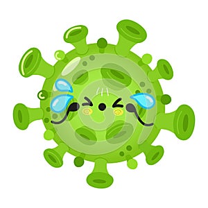 Cute sad virus character. Vector hand drawn cartoon kawaii character illustration icon. Isolated on white background