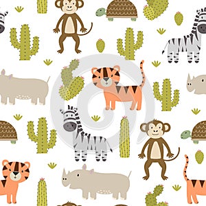 Cute safari animals seamless pattern