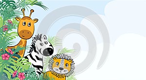 Cute safari cartoon animals flyer for kids party invitation card template