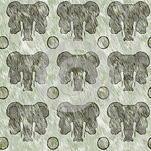 Cute safari elephant wild african animal pattern for babies room decor. Seamless furry green textured gender neutral