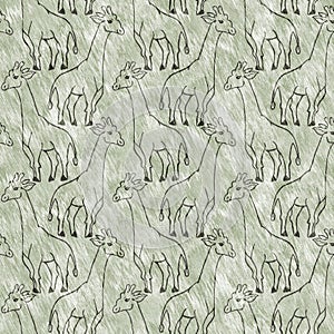 Cute safari wild giraffe animal pattern for babies room decor. Seamless african furry green textured gender neutral