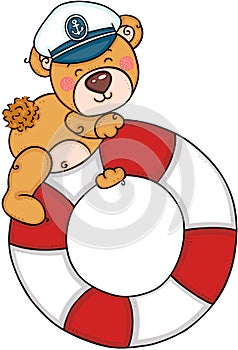 Cute sailor teddy bear on help save life float