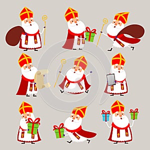 Cute Saint Nicholas collection or Sinterklaas - vector illustration