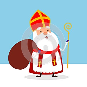 Cute Saint Nicholas is coming to town with gifts - vector illustration
