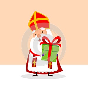 Cute Saint Nicholas with gift for you - vector illustration