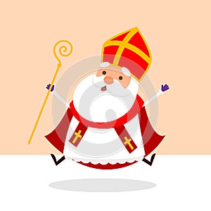 Cute Saint Nicholas jumping - happy expression - vector illustration