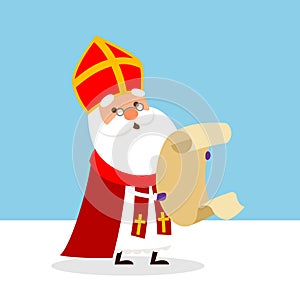 Cute Saint Nicholas with lists - vector illustration