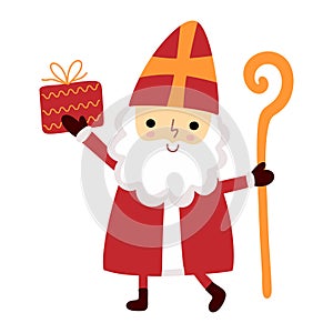 Cute Saint Nicholas or Sinterklaas character. Happy St Nicholas day. Sweet Christmas St Nick old man bishop