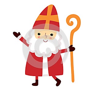 Cute Saint Nicholas or Sinterklaas character. Happy St Nicholas day. Sweet Christmas St Nick old man bishop