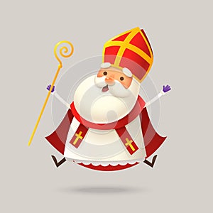 Cute Saint Nicholas or Sinterklaas jumping - happy expression - vector illustration
