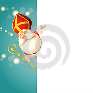 Cute Saint Nicholas - Sinterklaas on left side of board - happy cute character celebrate holidays -  illustration