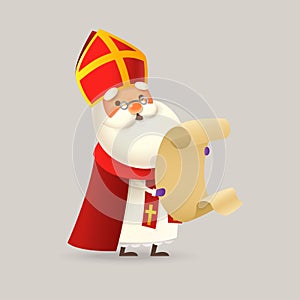 Cute Saint Nicholas or Sinterklaas with lists - vector illustration