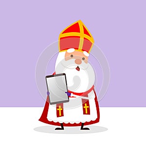 Cute Saint Nicholas with tablet - vector illustration