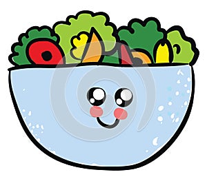 Cute salad bowl, illustration, vector