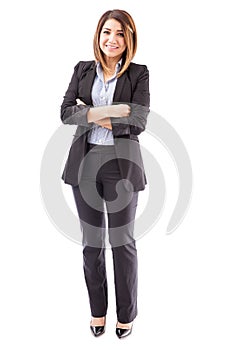 Cute salesperson with arms crossed